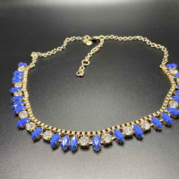 J Crew Blue and Gold Tone Rhinestone Necklace - Picture 8 of 8